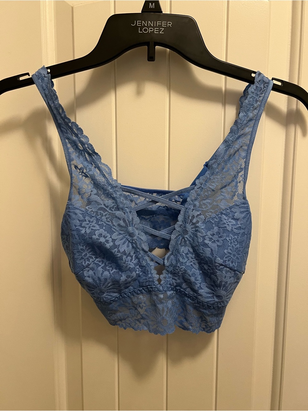 PINK Victoria's Secret Blue Lace Bralette with Crisscross Front